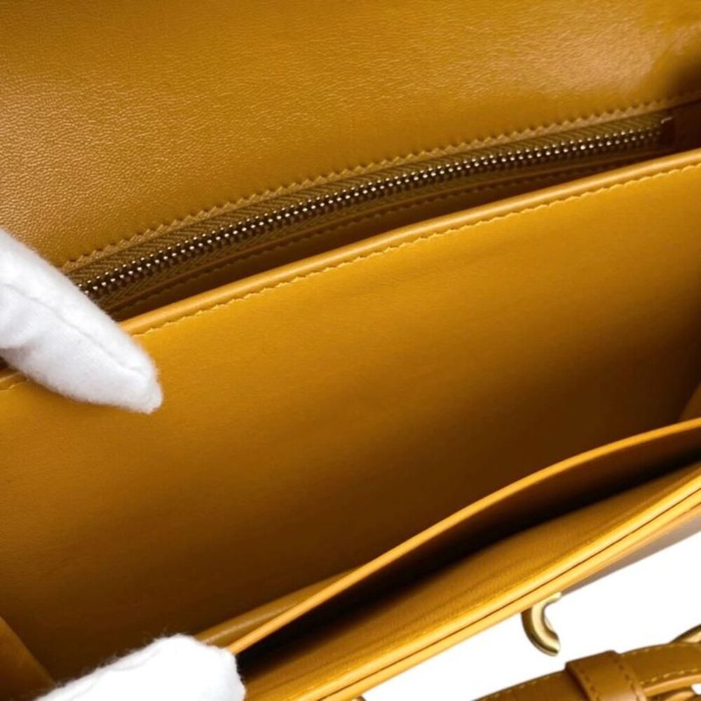 Saint Laurent Shoulder Bag Mayon Satchel Leather Orange Gold Hardware - Picture 11 of 14